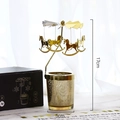 Goldener Karussell Kerzenhalter mit Pferdefiguren und 17cm hohem Glassockel - Trojanisches Pferd Stil (Q) / Gold