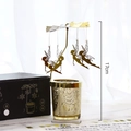 Goldener drehender Kerzenhalter mit Feenanhängern und gesprenkeltem Glas, 17cm Höhe - Feen Stil (E) / Gold