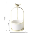 Creative birdcage ceramic flower pot with gold iron stand and bird accent decor - Small / Bird Stand + White Ceramic / White