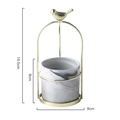 Nordic gray marble ceramic planter with golden metal stand and bird ornament, 19.5cm height - M / Bird Stand + Gray Marble Ceramic / Grey Marble Pattern