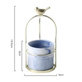 Marbled ceramic pot with gold metal stand and bird ornament, 19.5cm height dimension - M / Bird Stand + Blue Marble Ceramic / Blue Marble