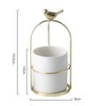 White ceramic flower pot with gold iron stand and bird ornament for desk decor - Large / Bird Stand + White Ceramic / White