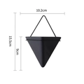 Black matte triangular wall hanging planter with wire hook and size measurement labels - Small Triangle Black Pot Black Rack