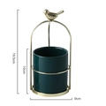 Dark green ceramic holder with golden bird metal frame, 19.5cm height vase - Large / Bird Stand + Teal Ceramic / Teal