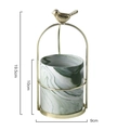 Green marble ceramic plant pot with a gold metal bird handle and stand, 19.5cm height - Large / Bird Stand + Green Marble Ceramic / Green Marble