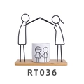 Family theme wood and metal planter with white ceramic pot and child illustration - Dad and Mom Hand in Hand (RT036)