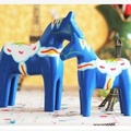 Set de caballos de Dala azules con patrones florales tradicionales pintados a mano - C1-Caballo Azul (Juego de 2)