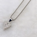 Silver V-shaped pendant necklace with baguette-cut zircons and box chain for women - Silver V