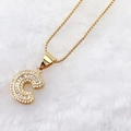 Luxurious gold necklace featuring a letter C pendant set with sparkling zircon stones - Gold C
