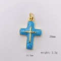 Detailed view of sky blue enamel cross pendant with gold plating and 20mm height dimensions - Pendant Only (Without Chain) / Blue
