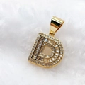 Iced out gold plated letter D pendant with cubic zirconia inlay on white fur background - Pendant Only (Without Chain) / Gold D