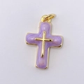 Golden cross pendant with purple enamel inlay and a small 3D cross accent detail - Pendant Only (Without Chain) / Purple