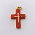 Vibrant red enamel cross pendant with golden metallic border and center cross detail - Pendant Only (Without Chain) / Red
