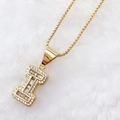 Letter I necklace with gold chain and micro-pave cubic zirconia floral pendant - Gold I
