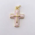 Pink enamel cross pendant with golden frame and marble texture for DIY jewelry - Pendant Only (Without Chain) / Light Pink