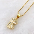 Golden letter K pendant necklace with zircon stones and a delicate link chain - Gold K