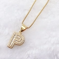 Gold plated initial P pendant necklace with cubic zirconia flower pave detail - Gold P