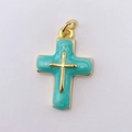 Blue enamel cross pendant with golden metal frame for DIY jewelry and necklaces - Pendant Only (Without Chain) / Light Blue