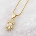 Luxury gold necklace featuring a zircon-studded letter S pendant on a beaded chain - Gold S