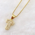 Luxury gold-plated initial T pendant necklace with baguette zircon stone inlay - Gold T