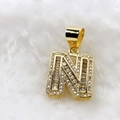 Vereister Goldanhänger Buchstabe N mit Zirkonia und champagnerfarbenen Steinen - Nur Anhänger (Ohne Kette) / Gold N