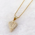 Elegant gold-plated V-shape heart pendant necklace with shimmering zircon stones - Gold V