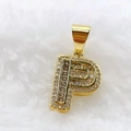 Hip-Hop-Anhänger Buchstabe P aus Gold mit glänzenden Zirkonia-Steinen für Halsketten - Nur Anhänger (Ohne Kette) / Gold P