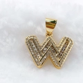 Hiphop Anhänger Buchstabe W Gold mit glänzenden Zirkoniasteinen für Herren und Damen - Nur Anhänger (Ohne Kette) / Gold W