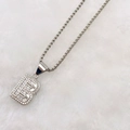 Silver letter B pendant necklace with zircon flower design and square cut crystals - Silver B
