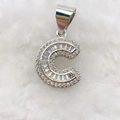 Elegant silver pendant necklace with zircon-encrusted letter C in ice flower design - Silver C