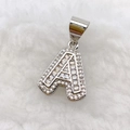 Glitzernder silberfarbener Buchstabe A Anhänger mit Zirkonia-Steinen im Hip-Hop-Stil - Nur Anhänger (Ohne Kette) / Silber A