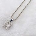 Silver letter H pendant necklace with clear zircon stones and sleek box chain link - Silver H
