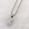 Silver letter I pendant necklace featuring baguette and pave set cubic zirconia stones - Silver I