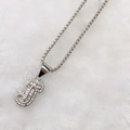 Letter J pendant necklace in silver finish with pavé cubic zirconia flower detail - Silver J
