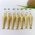 Set of seven gold-plated koi fish pendants with colorful gemstone eyes for jewelry making - Red Eye Style - Pendant Only (Without Chain) (#1)