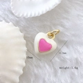 Macro view of a 10mm cream enamel heart pendant with a pink center and gold plating - Single Pendant (Chain Not Included) / Heart #1