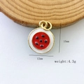 Detail view of a 15mm watermelon pendant with red enamel, golden loops, and dimensions - Watermelon Wedge (Model #11)