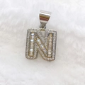 Silberner Buchstabe N Anhänger mit Zirkonia-Steinen im Iced-Out-Stil für Hip-Hop-Ketten - Nur Anhänger (Ohne Kette) / Silber N