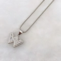 Silver letter W pendant necklace with baguette and pavé set cubic zirconia - Silver W