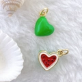 Cute heart-shaped watermelon and green enamel pendants on white faux fur background - Watermelon Heart Slice Pendant (Model #10)