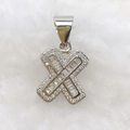 Hip-Hop-Anhänger Buchstabe X mit Baguette-Zirkonia in glänzendem Silber-Finish - Nur Anhänger (Ohne Kette) / Silber X