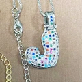 Silver-toned letter J necklace pendant encrusted with colorful sparkling crystals - Letter A / White Gold