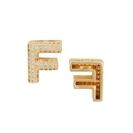 Golden letter F pendant with pave-set zircon crystals and hollow structure - Letter F