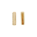 Golden rectangular bar earrings set with triple rows of white pavé zircon stones - Letter I