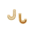Golden letter J stud earrings set with micro-paved zircons and minimalist metal finish - Letter J