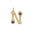 Gold-plated letter N pendant with purple zircon stones for DIY necklace jewelry - Pendant Only (Without Chain) / Letter N