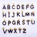 Set of 26 golden metal alphabet charms with navy blue enamel for DIY jewelry making - Letter A / Dark Blue