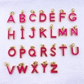 Set of 26 pink enamel gold plated 26 alphabet letters charms for DIY jewelry making - Letter A / Rose Red
