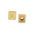 Polished gold square alphabet bead with embossed letter R and hollow threading hole - Letter R / Single (Without Chain) / Gold