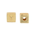 Golden cube pendant featuring embossed letter Y and central hole for jewelry making - Letter Y / Single (Without Chain) / Gold